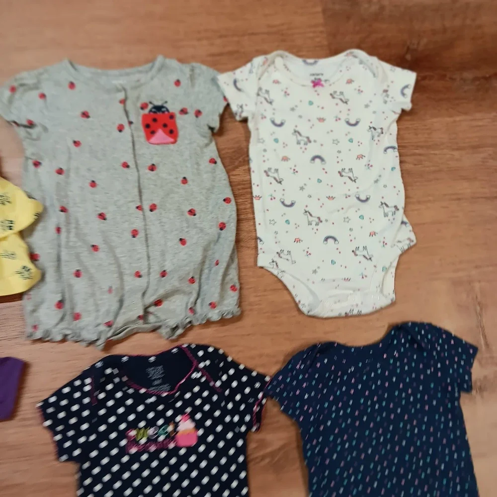 Carter's Baby Girl Clothes Lot 6M 6 Pc Rompers Bodysuits Dress Polka Dot Floral